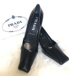 NEW Prada Black Leather Heel Pumps
